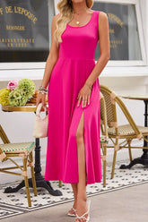 Side Slit Scoop Neck Wide Strap Dress OutfitFlow